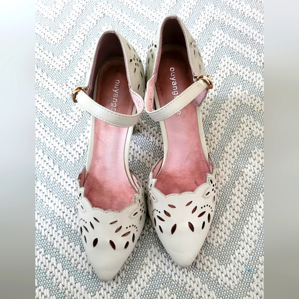 Women's Fashion Block Heeled Sandals - Off-white